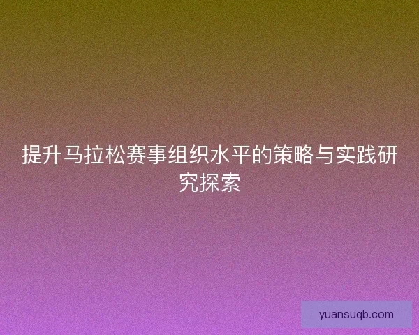 提升马拉松赛事组织水平的策略与实践研究探索