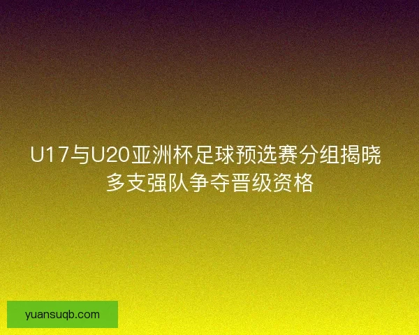 U17与U20亚洲杯足球预选赛分组揭晓 多支强队争夺晋级资格