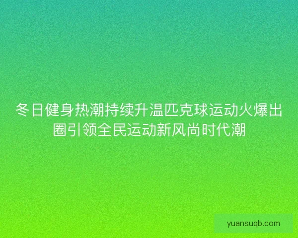 冬日健身热潮持续升温匹克球运动火爆出圈引领全民运动新风尚时代潮
